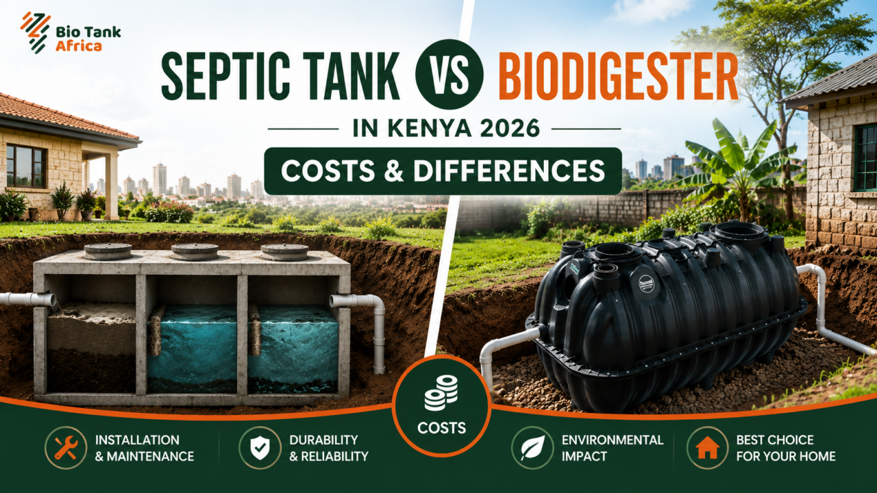 Comparison of a concrete septic tank and a Bio Tank Africa three-chamber biodigester in Kenya installed at residential homes in Kenya.